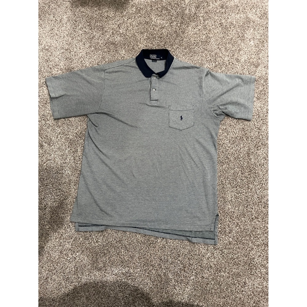 Vintage Polo Ralph Lauren Houndstooth Polo Shirt XL Green Navy Blue Made in USA